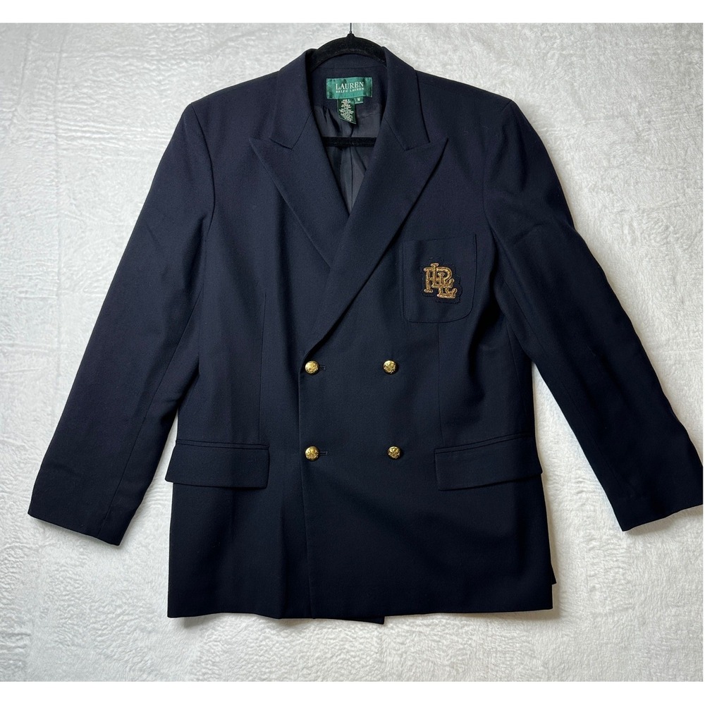 Lauren Ralph Lauren Blazer Womens 16 Navy Blue Wool Gold Button Crest